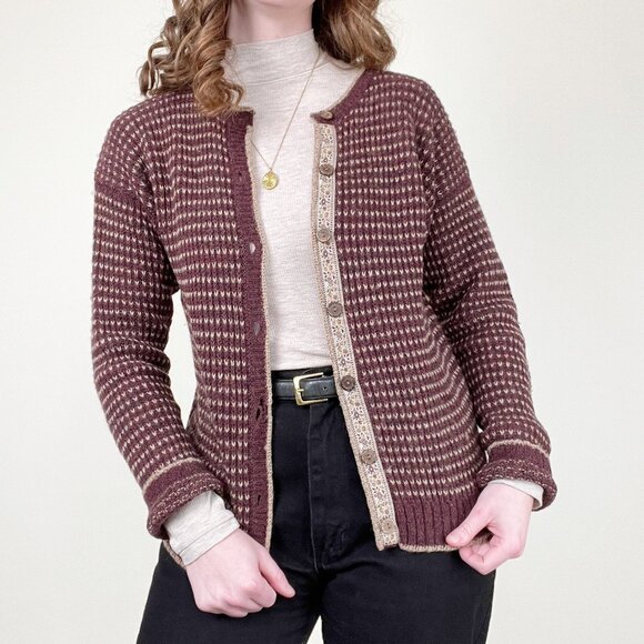 Vintage 100% Wool Embroidered Lace Cardigan Sweater Fair Isle Cottagecore Rustic - Picture 10 of 10